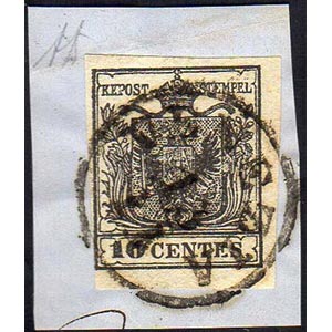 1850 - 10 cent. nero intenso, carta a mano ... 