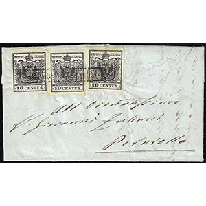 1855 - 10 cent. nero intenso, carta a mano ... 