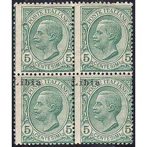 1912 - 5 cent. Leoni, blocco di quattro, i ... 