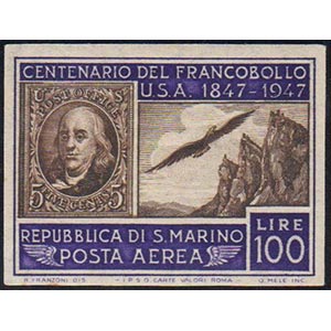 1947 - 100 lire Centenario francobollo ... 