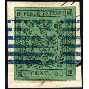 1852 - 5 cent. verde, senza punto dopo le ... 