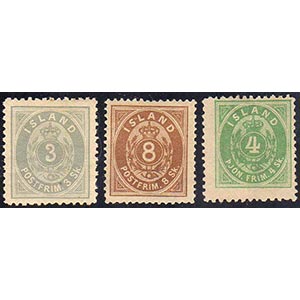 ISLANDA 1873 - 3 s. grigio, 8 s. bruno, 4 s. ... 