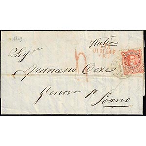 ARGENTINA 1869 - 5 cent. Rivadavia (18), su ... 