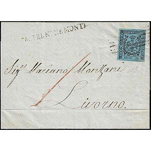 1855 - 40 cent. celeste (5), perfetto, su ... 