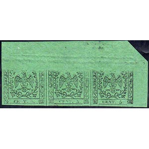 1852 - 5 cent. verde, punto dopo le cifre ... 