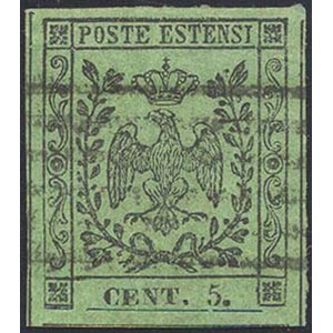 1852 - 5 cent. verde, punto dopo le cifre, ... 