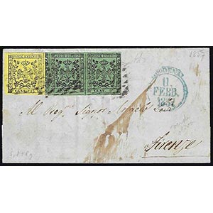 1857 - 5 cent. verde oliva, coppia, un ... 