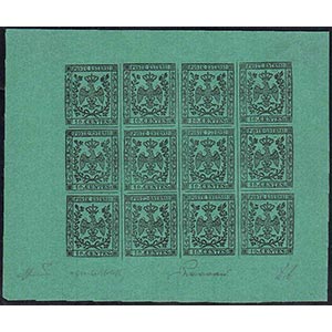 1852 - 10 cent. verde azzurro, foglietto di ... 