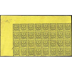 1852 - 5 cent. giallo, prova non gommata su ... 