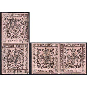 1859 - 10 cent. rosa (9), due coppie ... 