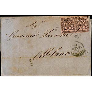 1859 - 10 cent. rosa (9), coppia orizzontale ... 