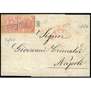 1860 - 2 grana carminio, I tavola, coppia, ... 
