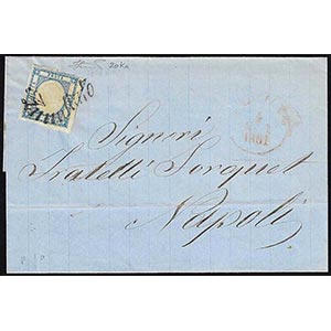 1861 - 2 grana azzurro, doppio filetto di ... 