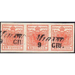 1851 - 15 cent. rosso vermiglio, carta ... 