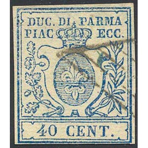 1857 - 40 cent. azzurro, I tipo, zero largo ... 