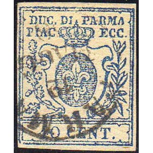 1857 - 40 cent. azzurro scuro, zero largo ... 