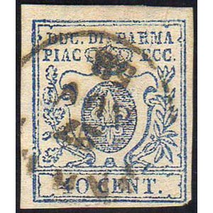 1857 - 40 cent. azzurro scuro, zero largo ... 