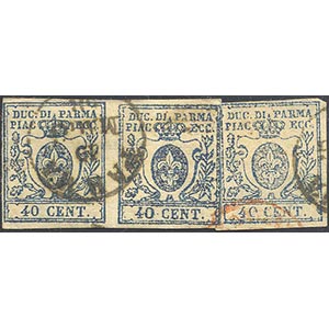 1857 - 40 cent. azzurro, stampa difettosa da ... 
