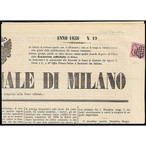 1858 - 6 cent. rosa vivo (1), corto in alto, ... 