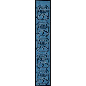 1853 - 9 cent. azzurro (2), striscia ... 