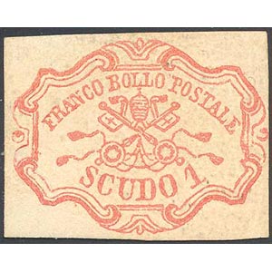 1852 - 1 scudo rosa carminio (11), gomma ... 