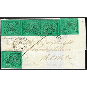1868 - 2 cent. verde giallo (13), striscia ... 