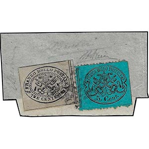 1868 - 3 cent. grigio rosa, 5 cent. azzurro ... 