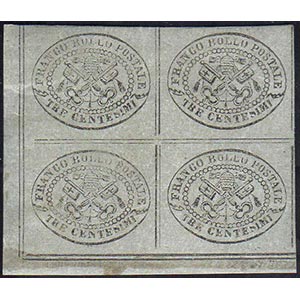 1867 - 3 cent. grigio (15), blocco di ... 