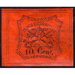 1867 - 10 cent. vermiglio arancio, otto ... 