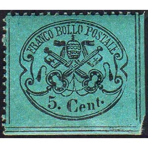 1868 - 5 cent. azzurro, verdastro, da foglio ... 