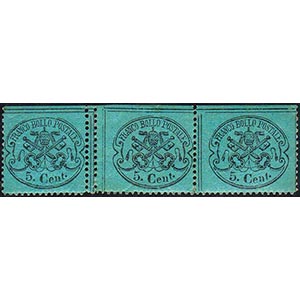 1867 - 5 cent. azzurro verdastro, striscia ... 