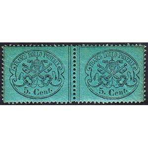 1867 - 5 cent. azzurro verdastro, coppia ... 