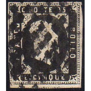 1851 - 5 cent. nero, I riporto (1), usato, ... 