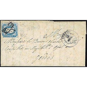 1851 - 20 cent. azzurro chiaro, I tiratura ... 