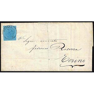 1855 - 20 cent. azzurro (5), perfetto, su ... 