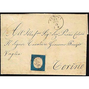 1854 - 20 cent. azzurro (8), perfetto, su ... 