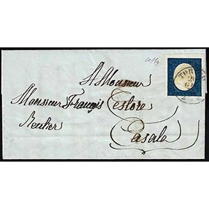1855 - 20 cent. azzurro (8), angolo di ... 