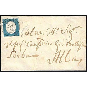 1855 - 20 cent. celeste (8a), bordo di ... 