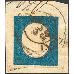 1854 - 20 cent. azzurro (8e), bordo di ... 