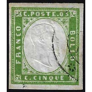 1855 - 5 cent. verde giallo vivace (13b), ... 