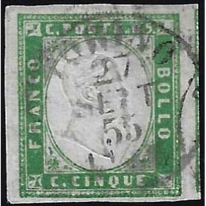 1855 - 5 cent. verde pisello (13c), usato a ... 