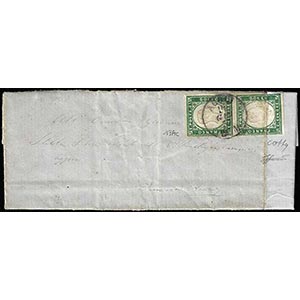 1857 - 5 cent. verde scuro (13Ac), coppia ... 