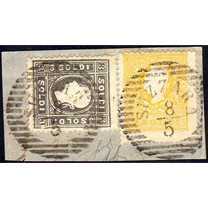 1859 - 2 soldi giallo, 3 soldi nero grigio, ... 
