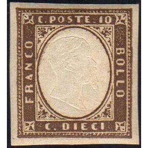 1858 - 10 cent. terra dombra (14), gomma ... 