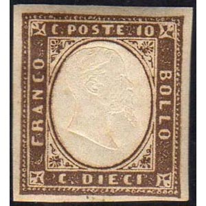 1858 - 10 cent. terra dombra (14), gomma ... 