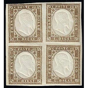 1861 - 10 cent. bruno bistro (14Co), blocco ... 