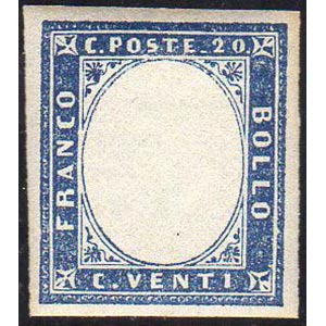 1855 - 20 cent. azzurro, SENZA EFFIGIE, ... 