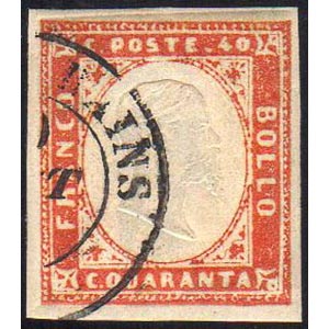 1855 - 40 cent. vermiglio (16a), usato, ... 