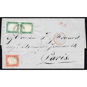 1856 - 40 cent. vermiglio, 5 cent. smeraldo, ... 