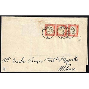 1861 - 40 cent. carminio (16Ca), striscia di ... 